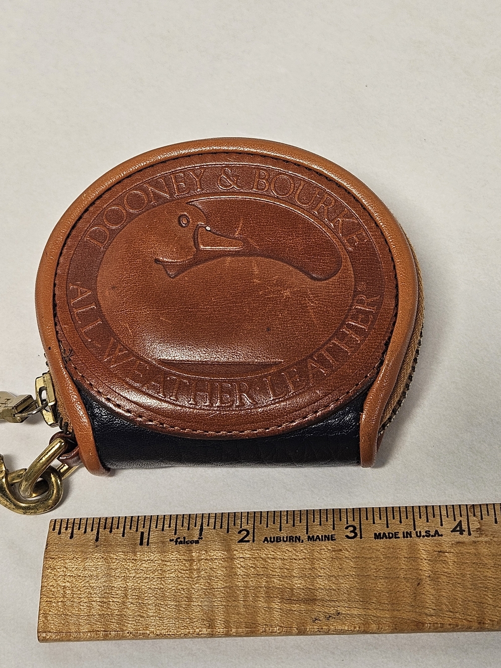 Vintage Dooney & Bourke Round Leather Coin Case Wallet  in Brown & Black